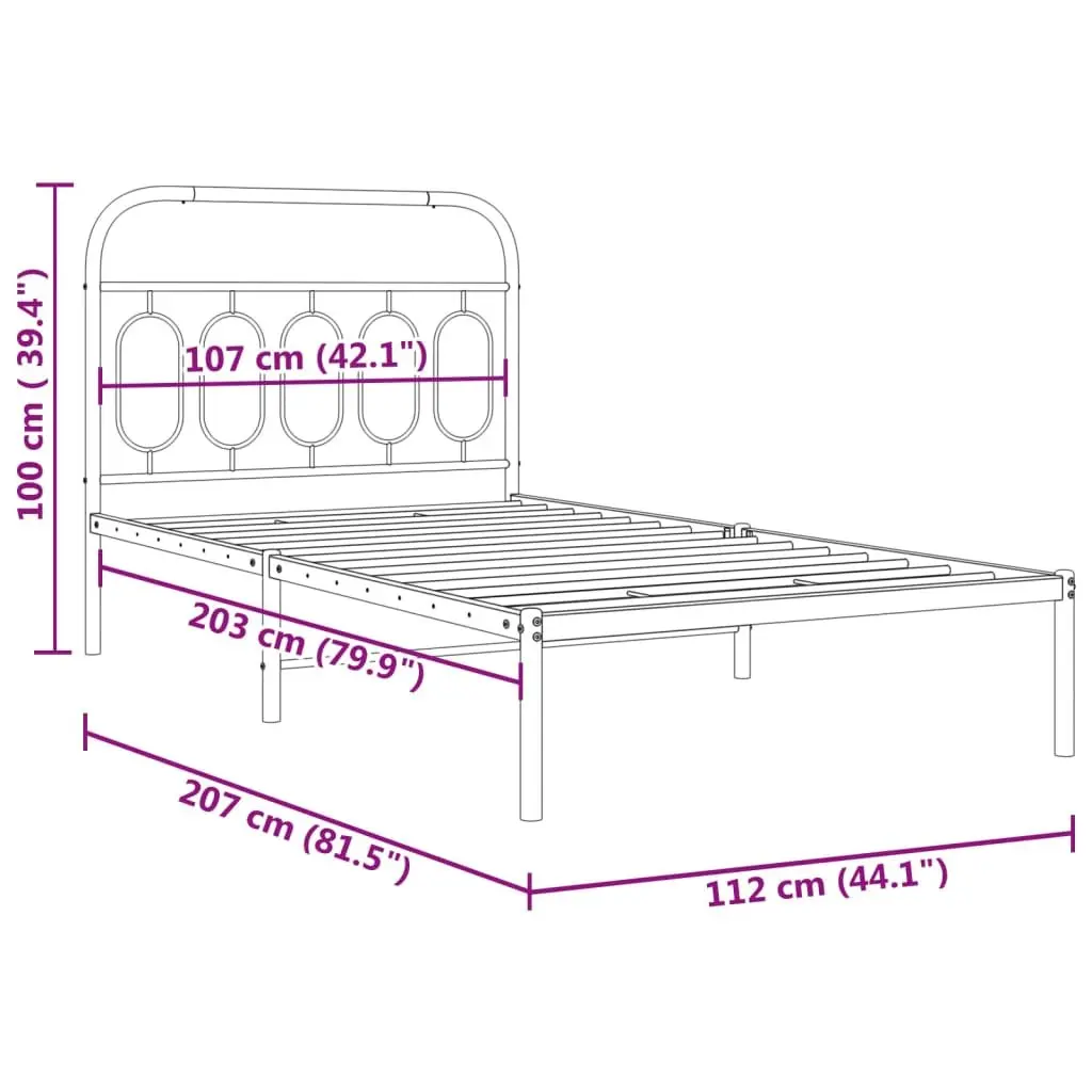 Metal Bed Frame King Single 107x203cm Black Headboard Steel Slats Storage Space