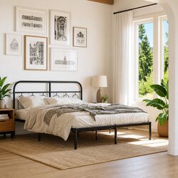 Metal Bed Frame - Black Steel 150x200 cm with Headboard