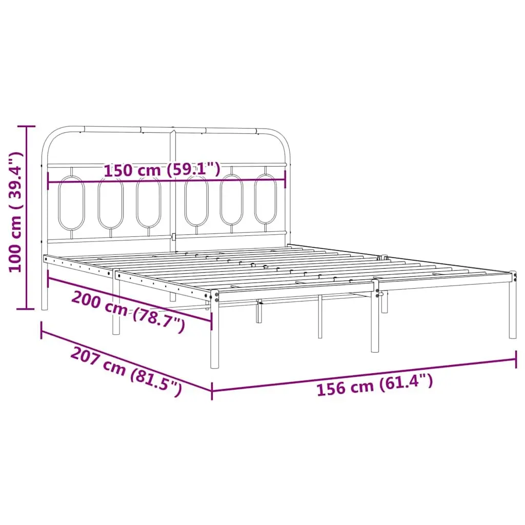 Metal Bed Frame Bedroom 150x200 cm Black Steel