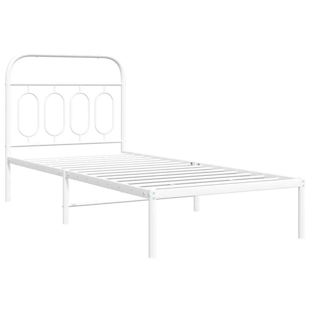 Metal Bed Frame for Bedroom 90x190 cm with Headboard and Slatted Base White