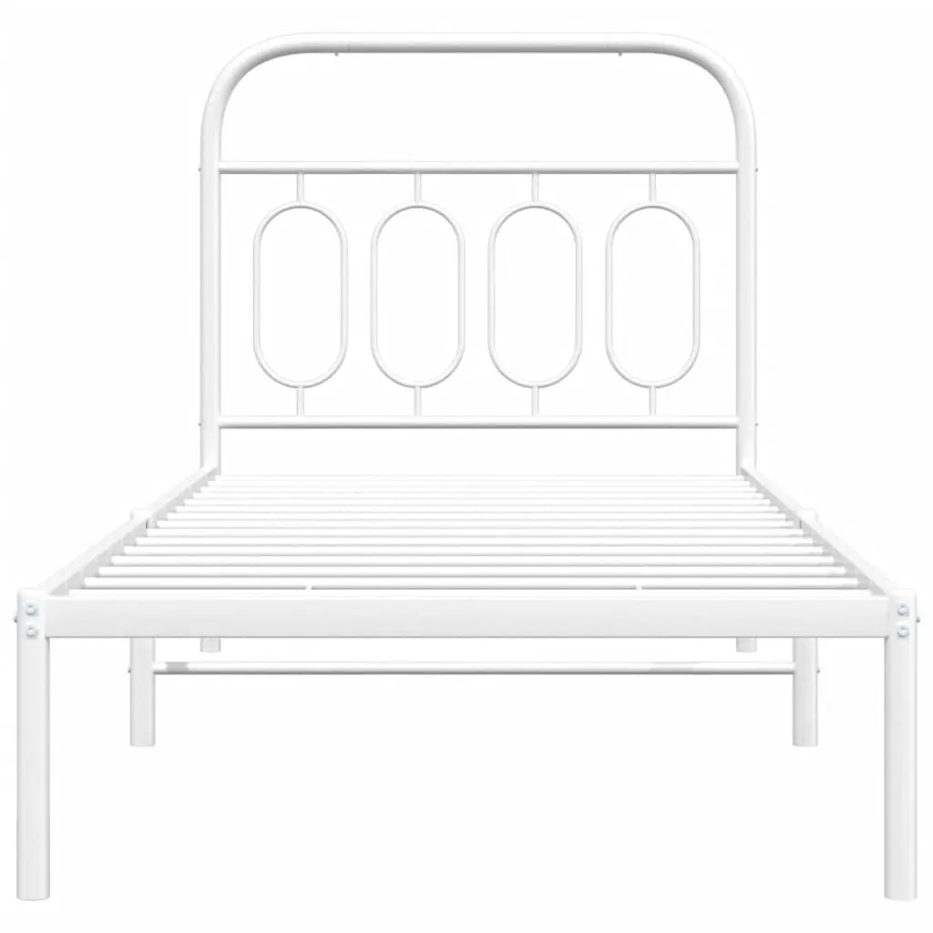Metal Bed Frame for Bedroom 90x190 cm with Headboard and Slatted Base White