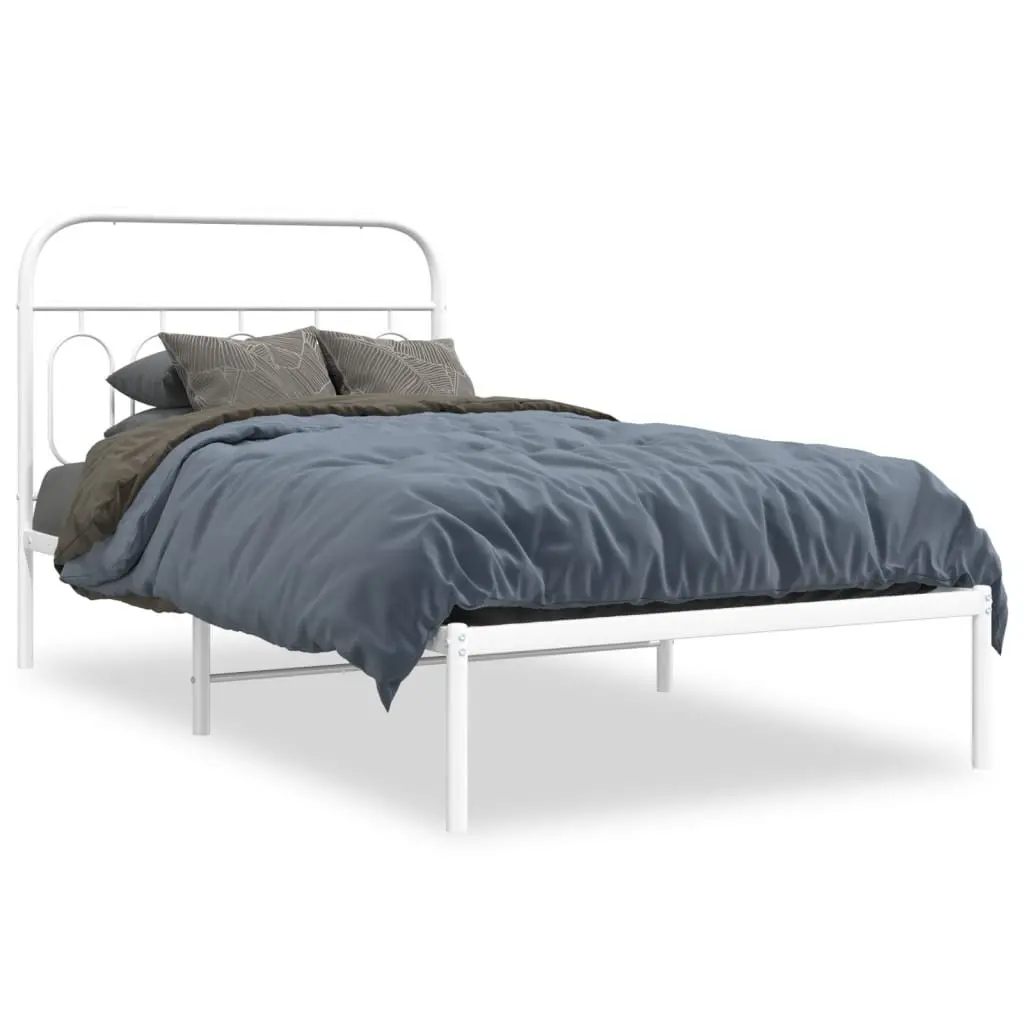 Metal Bed Frame King Single 107x203 cm White Steel Slats Storage