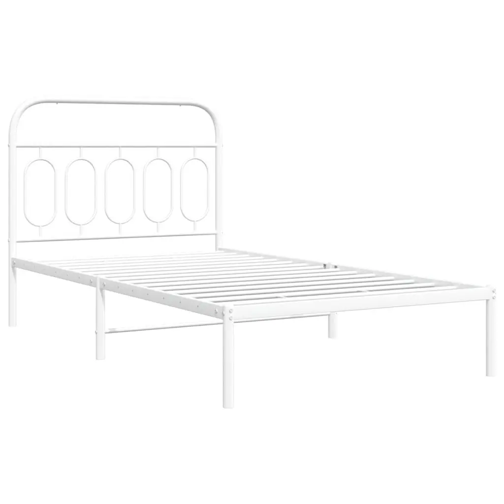 Metal Bed Frame King Single 107x203 cm White Steel Slats Storage
