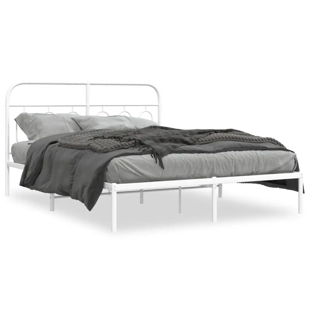 Metal Bed Frame for Bedroom 135x190 cm White Steel Slats Support Storage Space
