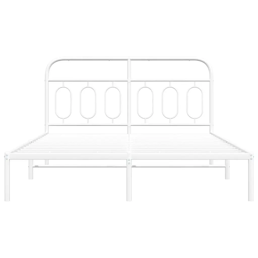 Metal Bed Frame for Bedroom 135x190 cm White Steel Slats Support Storage Space