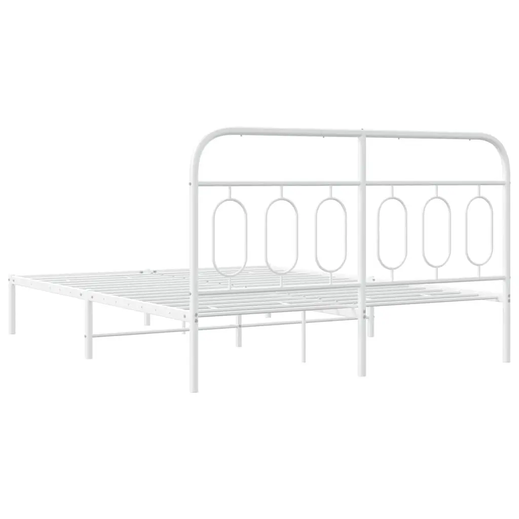 Metal Bed Frame for Bedroom 135x190 cm White Steel Slats Support Storage Space