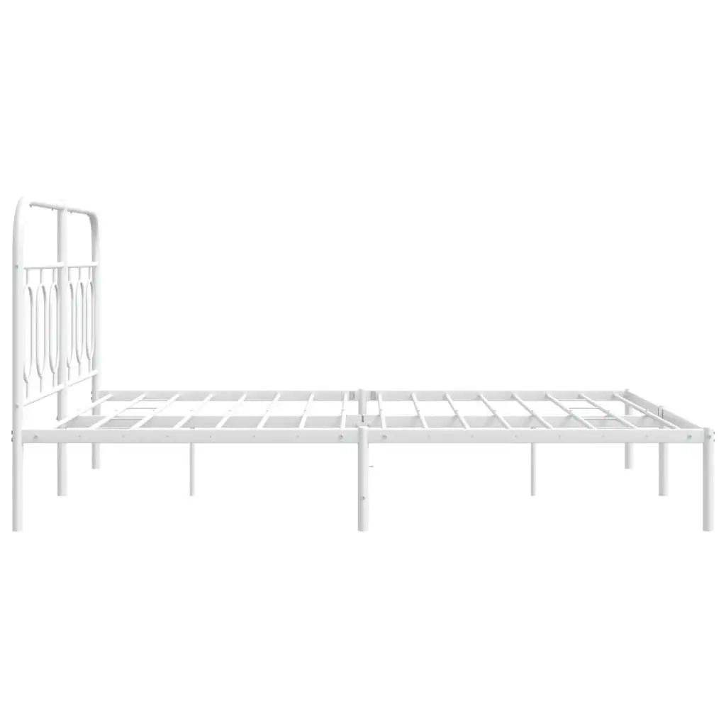 Metal Bed Frame for Bedroom 135x190 cm White Steel Slats Support Storage Space