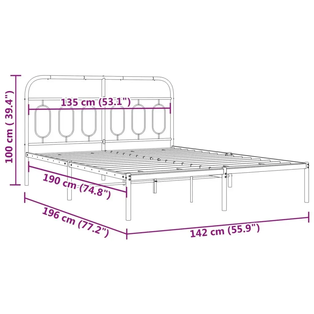 Metal Bed Frame for Bedroom 135x190 cm White Steel Slats Support Storage Space