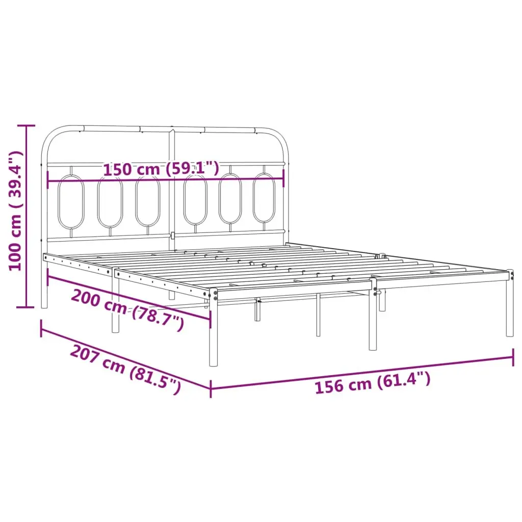Metal Bed Frame with Headboard for Bedroom 150x200 cm
