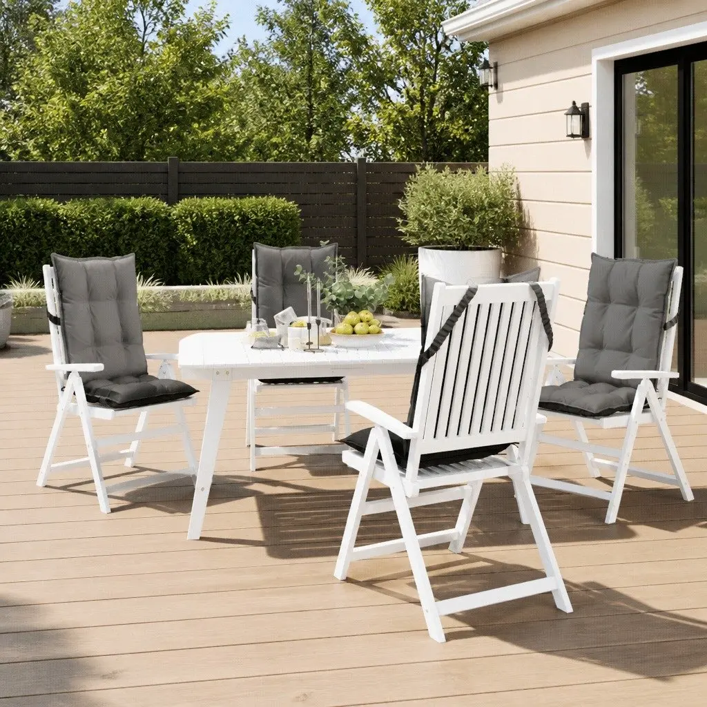 Highback Chair Cushions Outdoor Indoor Grey Oxford Fabric 4 Pieces