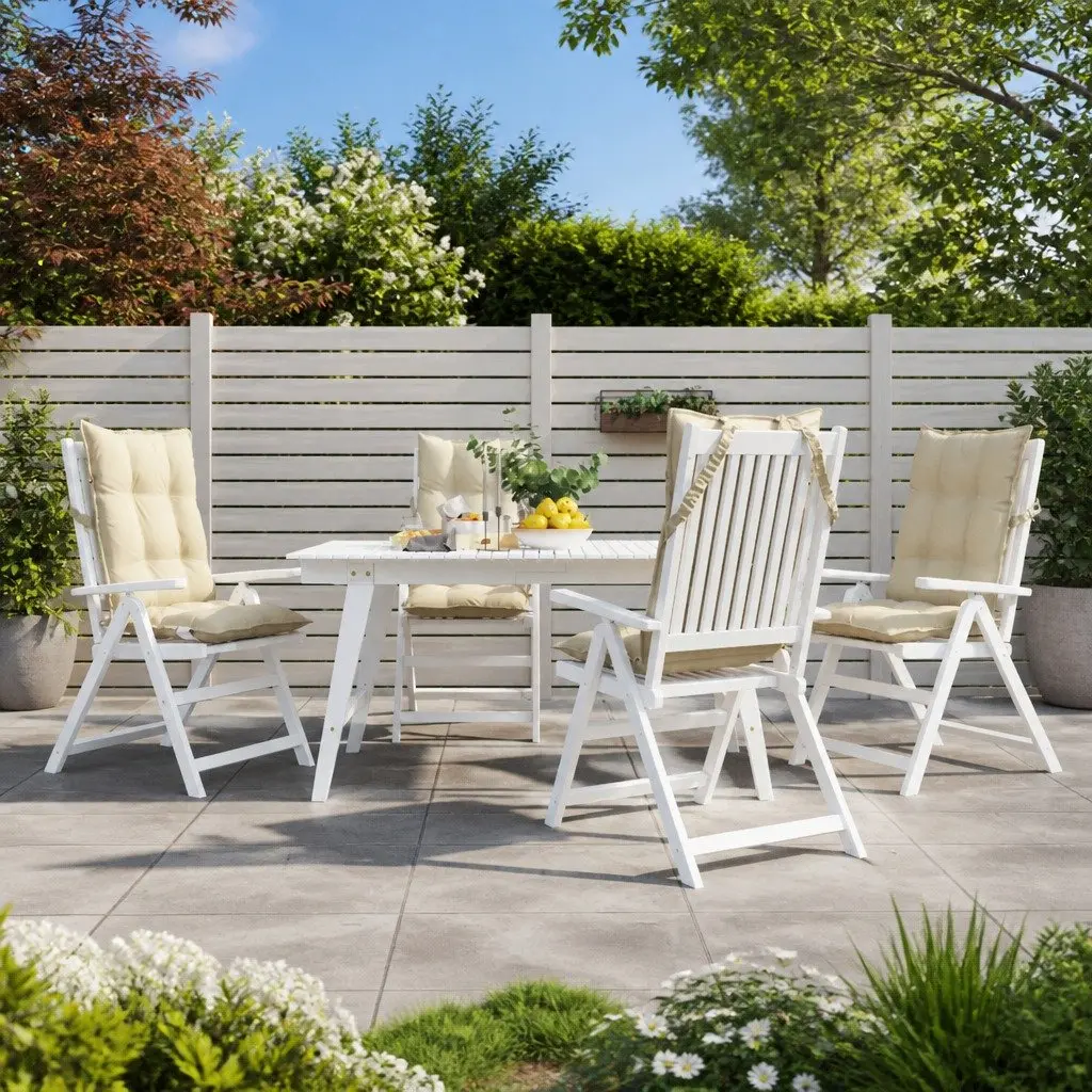Highback Chair Cushions Outdoor Garden Patio Seat Pad Cream Oxford Fabric 4 Piece
