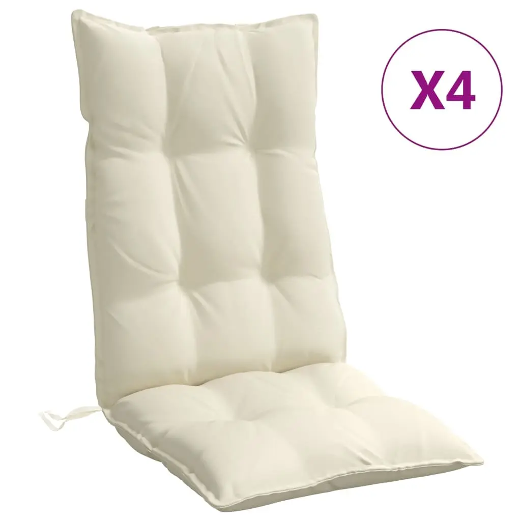 Highback Chair Cushions Outdoor Garden Patio Seat Pad Cream Oxford Fabric 4 Piece