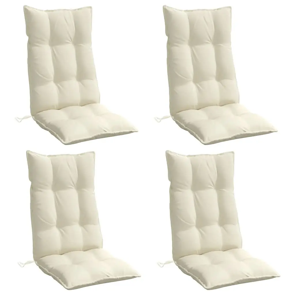 Highback Chair Cushions Outdoor Garden Patio Seat Pad Cream Oxford Fabric 4 Piece