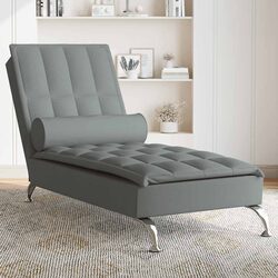 Massage Chaise Lounge Grey Fabric with Vibration Functionality
