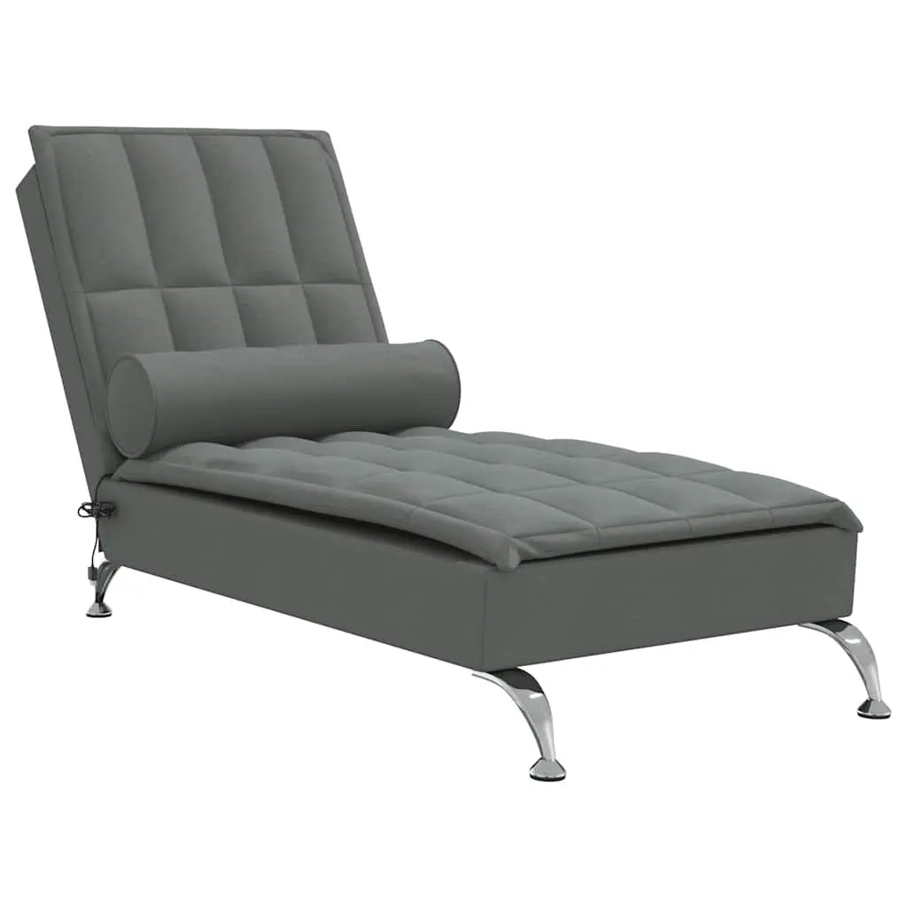 Massage Chaise Lounge Grey Fabric with Vibration Functionality
