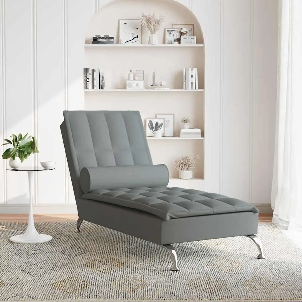 Massage Chaise Lounge Grey Fabric with Vibration Functionality