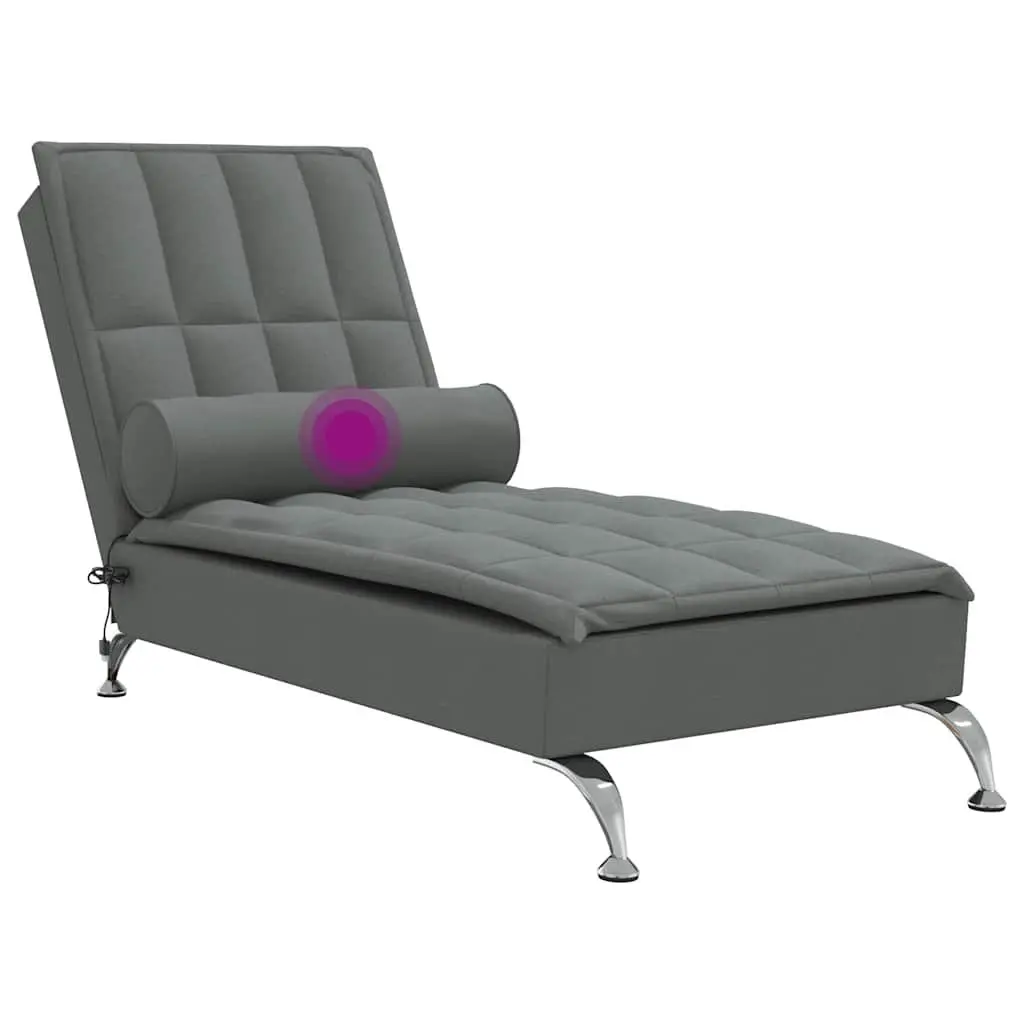Massage Chaise Lounge Grey Fabric with Vibration Functionality