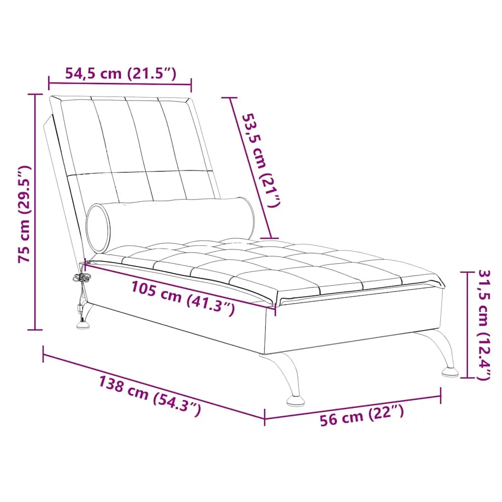 Massage Chaise Lounge Grey Fabric with Vibration Functionality