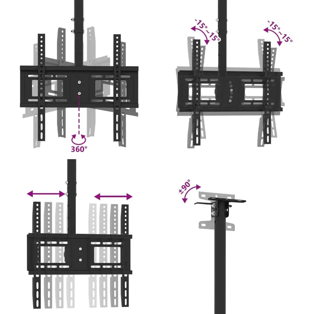 TV Ceiling Mount 32-65 Inch Screen VESA 400x400mm Tilting Swivel Bracket Black