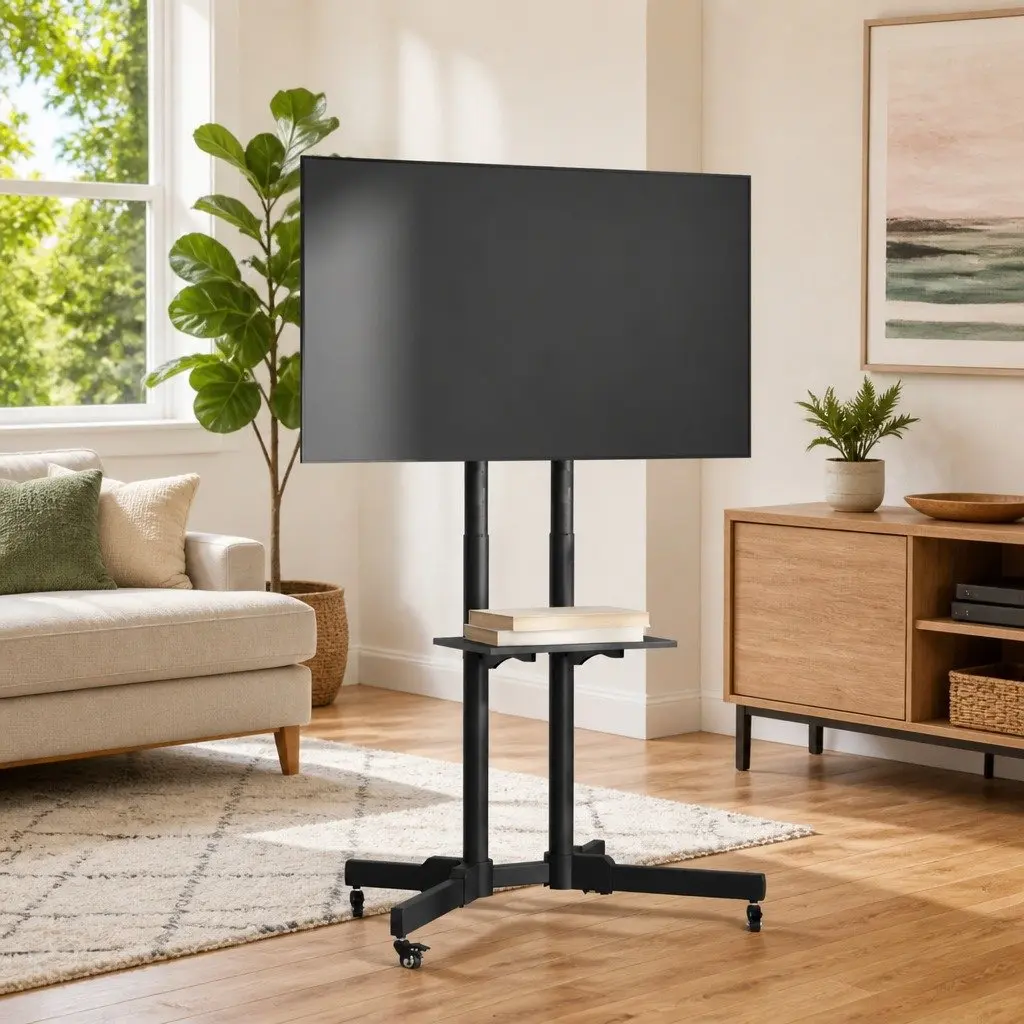 TV Stand on Wheels with Height Adjustment for 32-70 Inch Screens