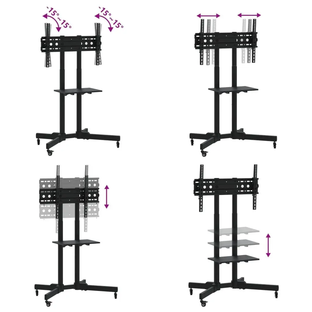 TV Stand on Wheels for Home Entertainment 32-70 Inch Height Adjustable Tilting Monitor