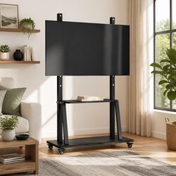 Height Adjustable TV Stand on Wheels for Large Screens