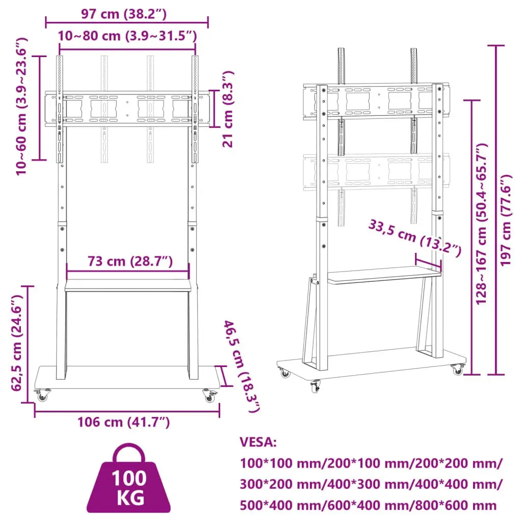 Height Adjustable TV Stand on Wheels for Large Screens