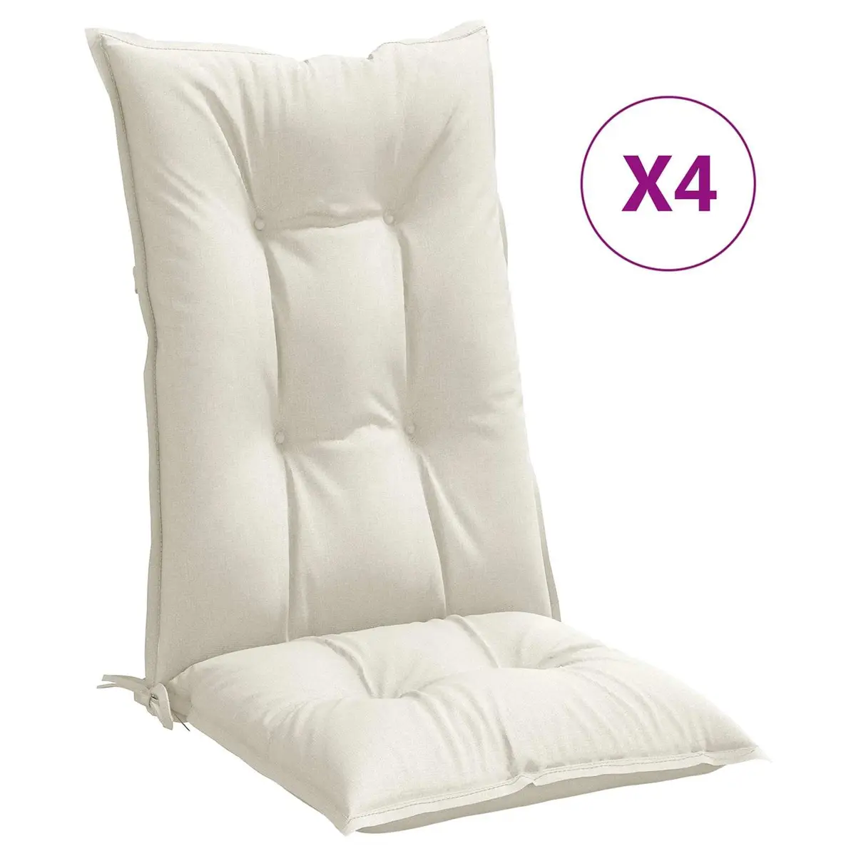 Highback Chair Cushions Set 4pcs Cream Outdoor Garden Patio Seat Pad Cushion