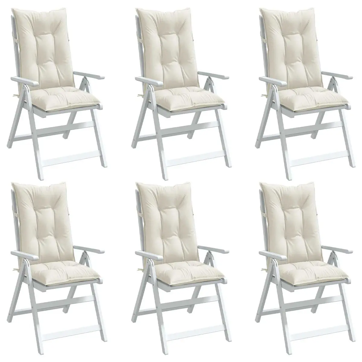 Highback Chair Cushions Set 6 Piece Outdoor Garden Patio Furniture Pad Cream 120 x 50 x 7 cm