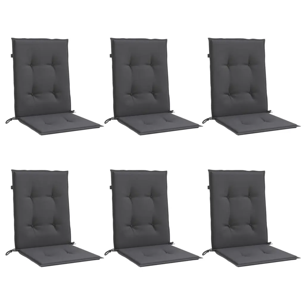 Set of 6 Anthracite Lowback Seat Cushions for Patio Garden Indoor Outdoor Use 100x50x4cm Soft Foam Filling Non Slip Attachment
