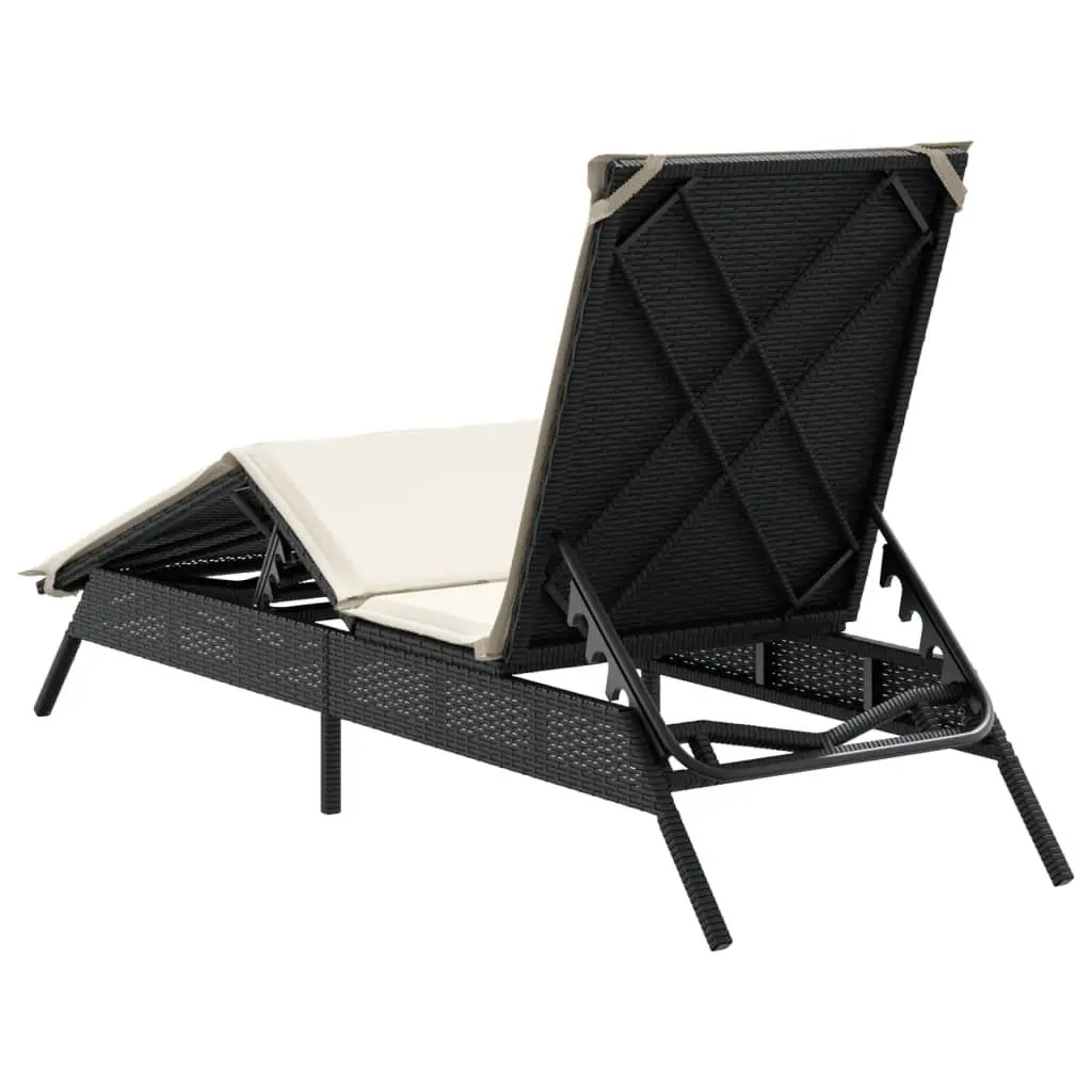 Sun Lounger Outdoor Garden Chair Adjustable Reclining Lounge Seat with Cushion Black