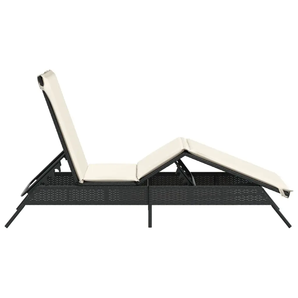 Sun Lounger Outdoor Garden Chair Adjustable Reclining Lounge Seat with Cushion Black