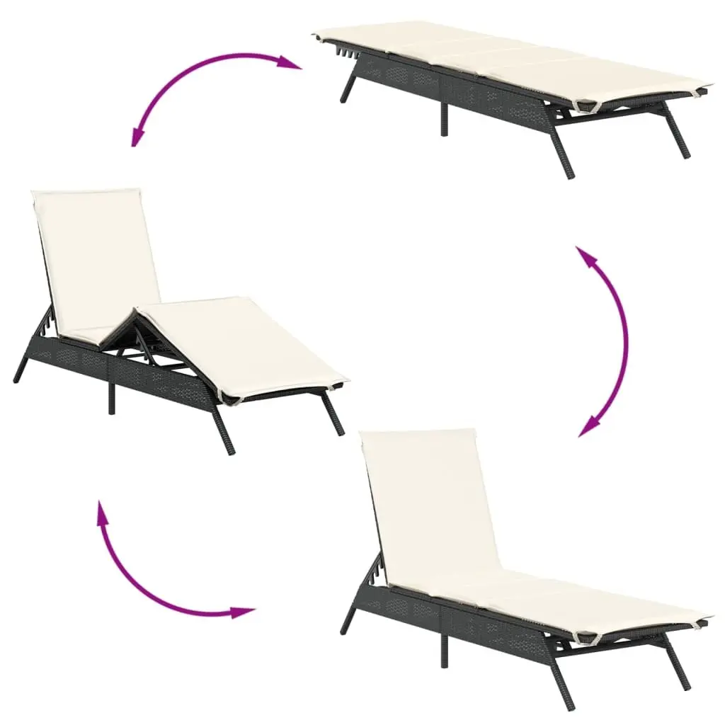 Sun Lounger Outdoor Garden Chair Adjustable Reclining Lounge Seat with Cushion Black