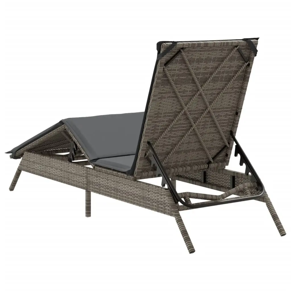 Sun Lounger Outdoor Adjustable Backrest Footrest with Cushion Grey