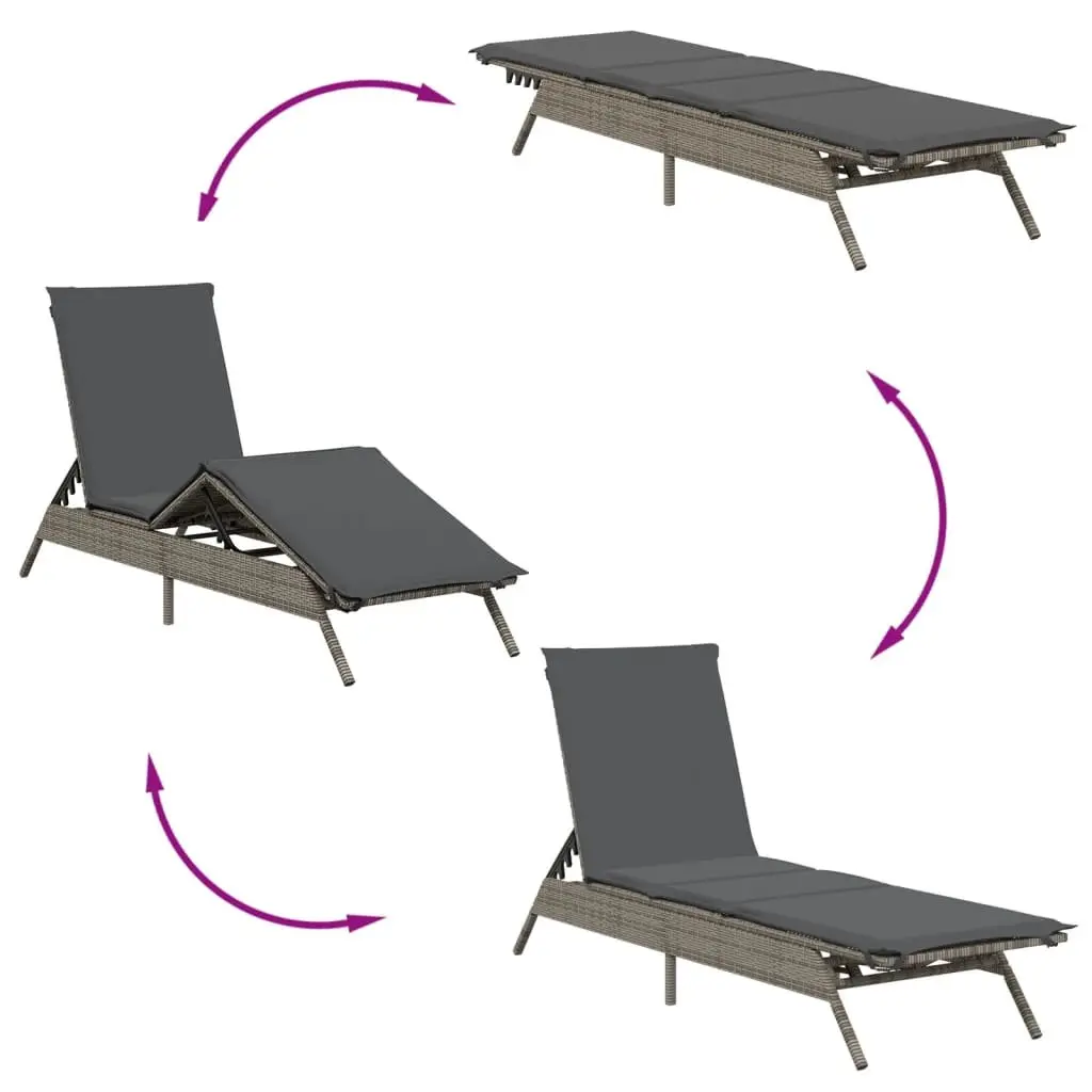 Sun Lounger Outdoor Adjustable Backrest Footrest with Cushion Grey