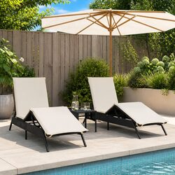 Sun Lounger Set - 2 Reclining Chairs and Side Table in Black