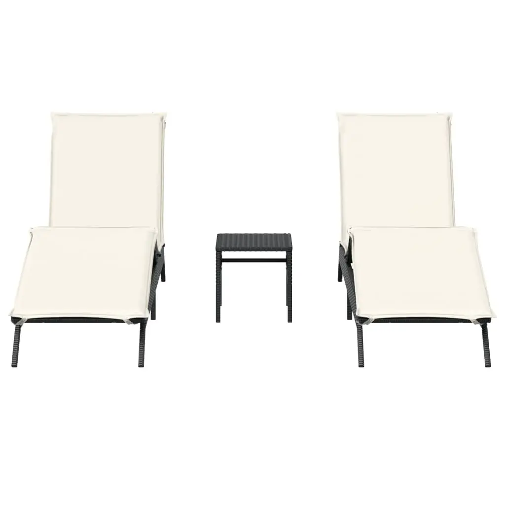 Sun Loungers Set for Outdoor Garden 2 Piece Black Recliner Chair with Side Table
