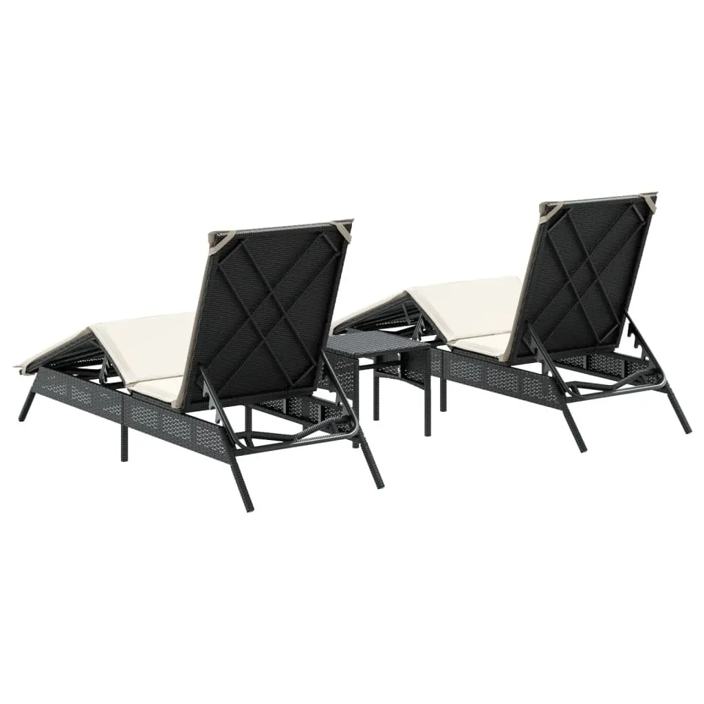 Sun Loungers Set for Outdoor Garden 2 Piece Black Recliner Chair with Side Table
