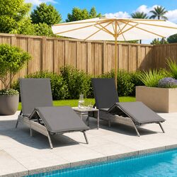 Sun Lounger Set: 2 Adjustable Loungers & Side Table