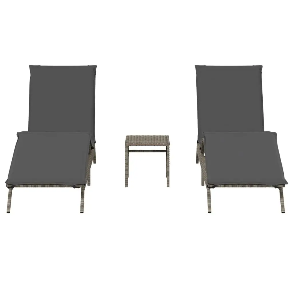 Sun Lounger Set 2 pcs with Side Table Grey Outdoor Garden Furniture Adjustable