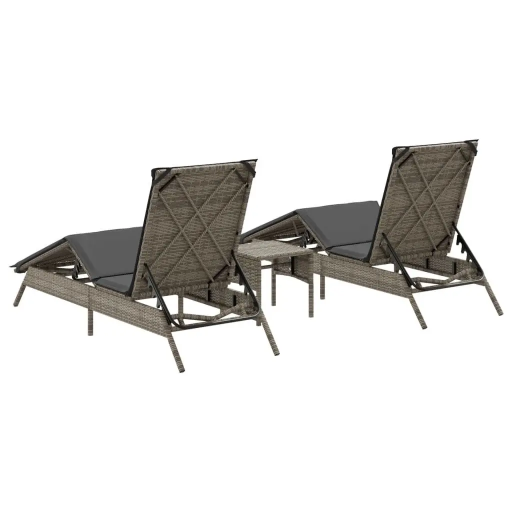 Sun Lounger Set 2 pcs with Side Table Grey Outdoor Garden Furniture Adjustable