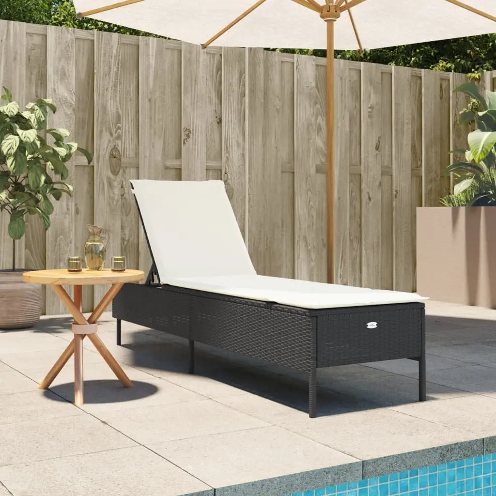 Black Sun Lounger with Removable Cushion Cover and Adjustable Backrest