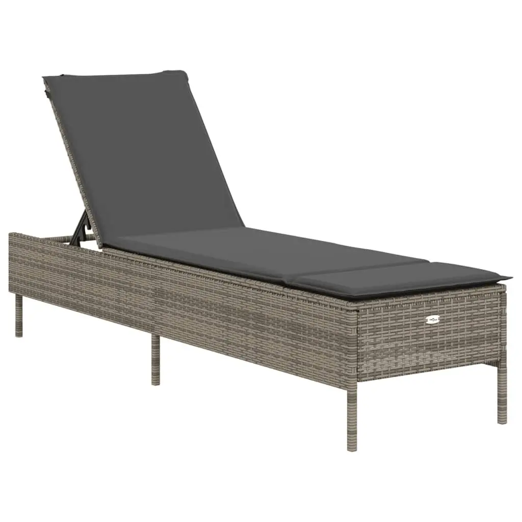 Sun Lounger for Outdoor Use Grey Poly Rattan with Adjustable Backrest