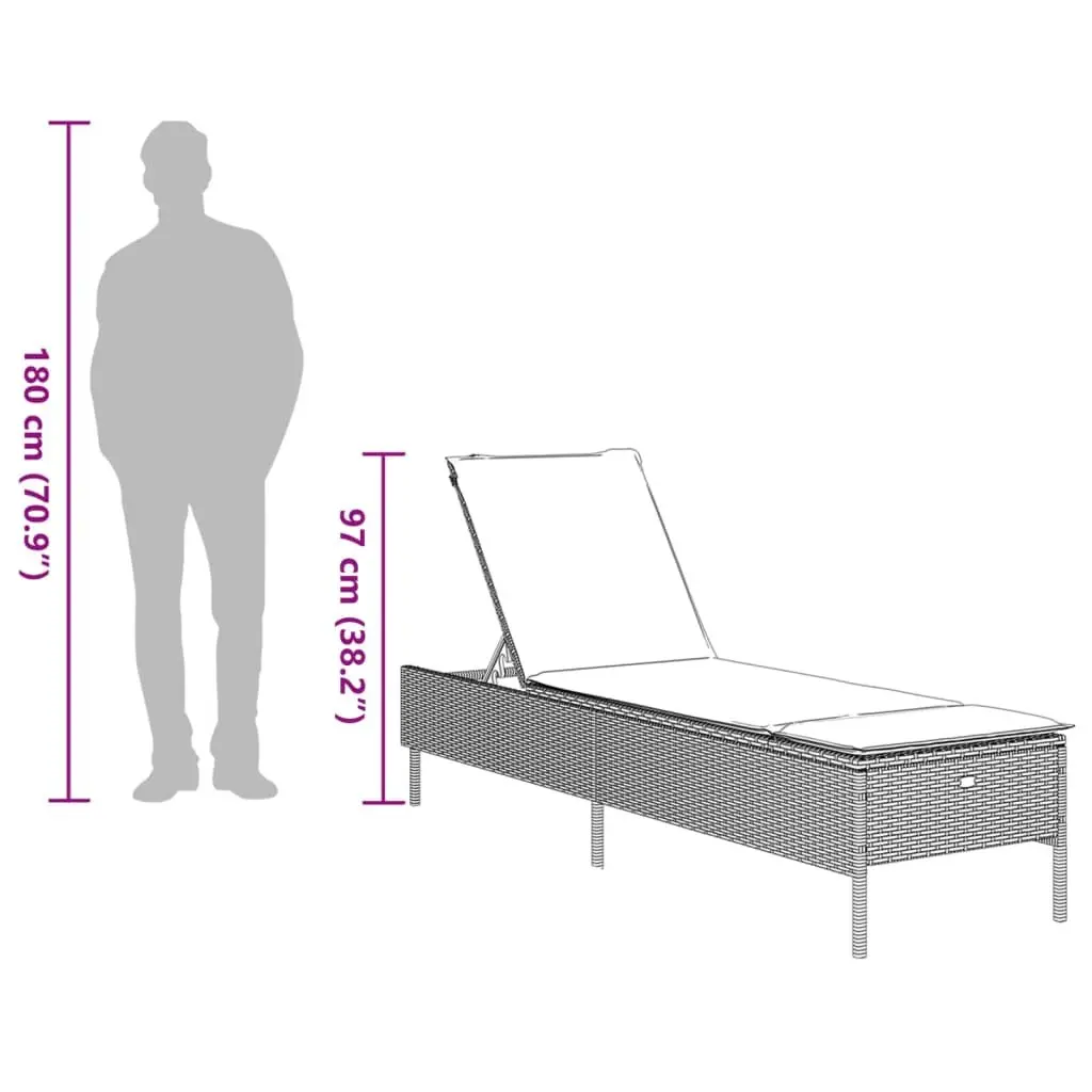 Sun Lounger for Outdoor Use Grey Poly Rattan with Adjustable Backrest