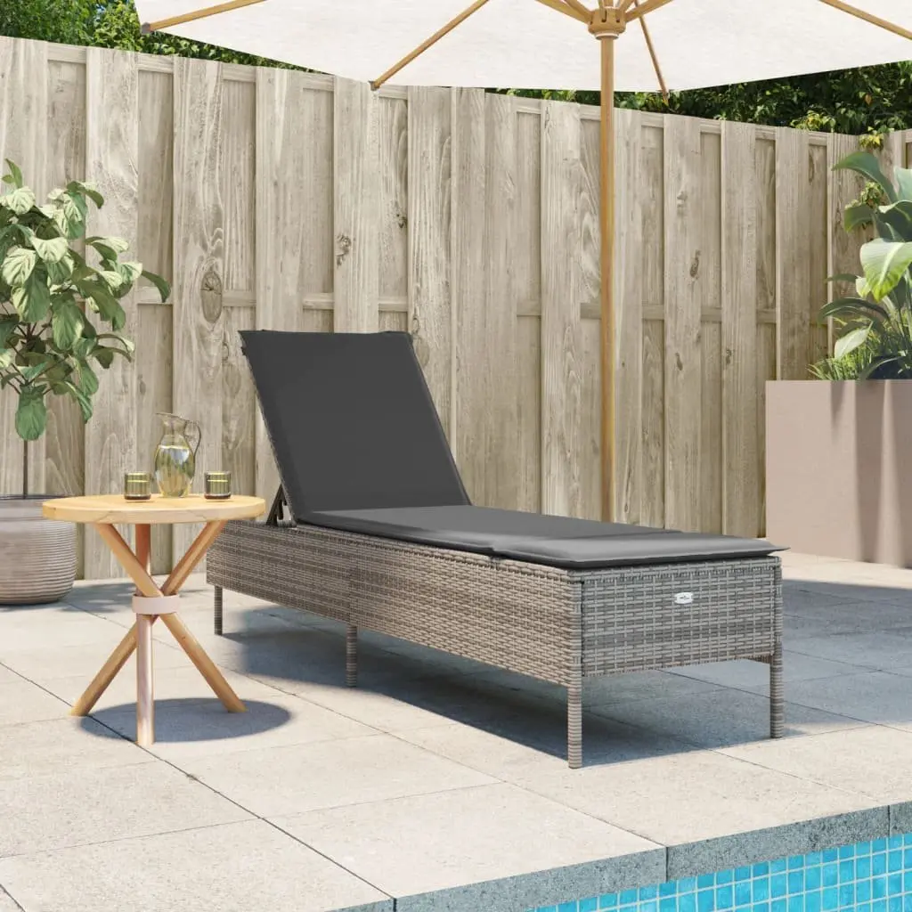 Sun Lounger for Outdoor Use Grey Poly Rattan with Adjustable Backrest