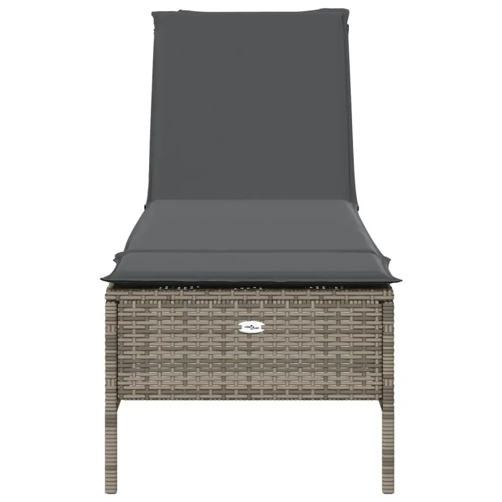 Sun Lounger for Outdoor Use Grey Poly Rattan with Adjustable Backrest