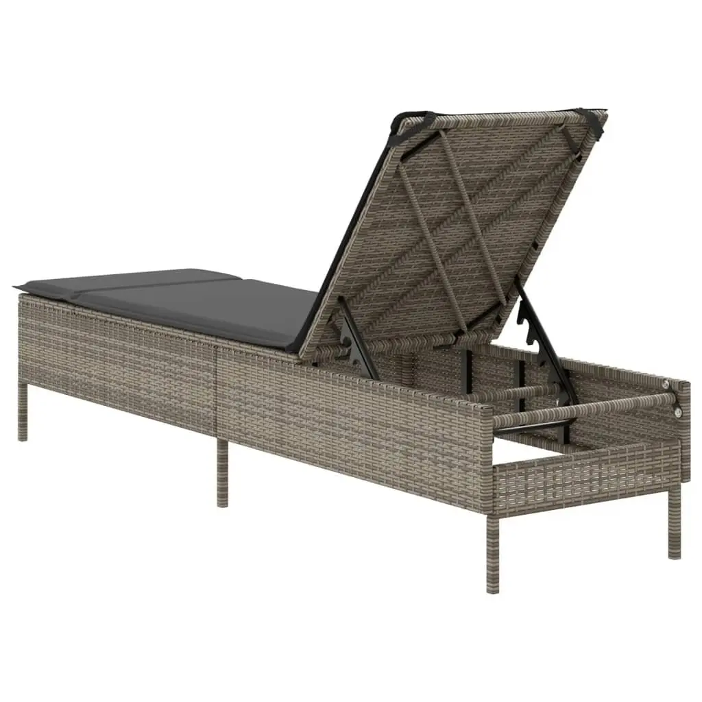 Sun Lounger for Outdoor Use Grey Poly Rattan with Adjustable Backrest