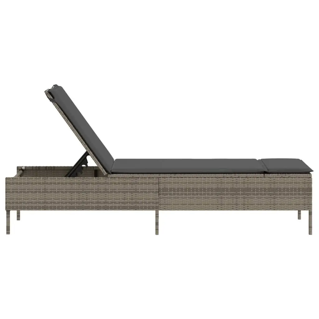Sun Lounger for Outdoor Use Grey Poly Rattan with Adjustable Backrest