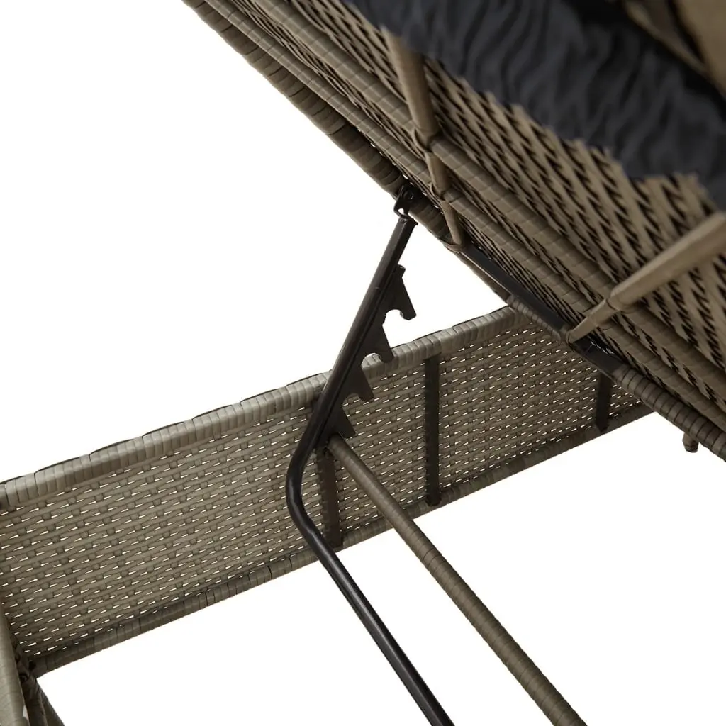Sun Lounger for Outdoor Use Grey Poly Rattan with Adjustable Backrest