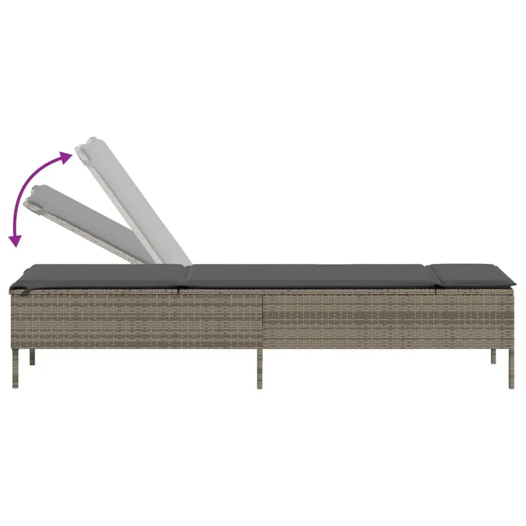 Sun Lounger for Outdoor Use Grey Poly Rattan with Adjustable Backrest